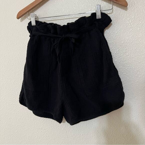Splendid Ruby black crinkle cotton high rise paper bag shorts S - Picture 1 of 7